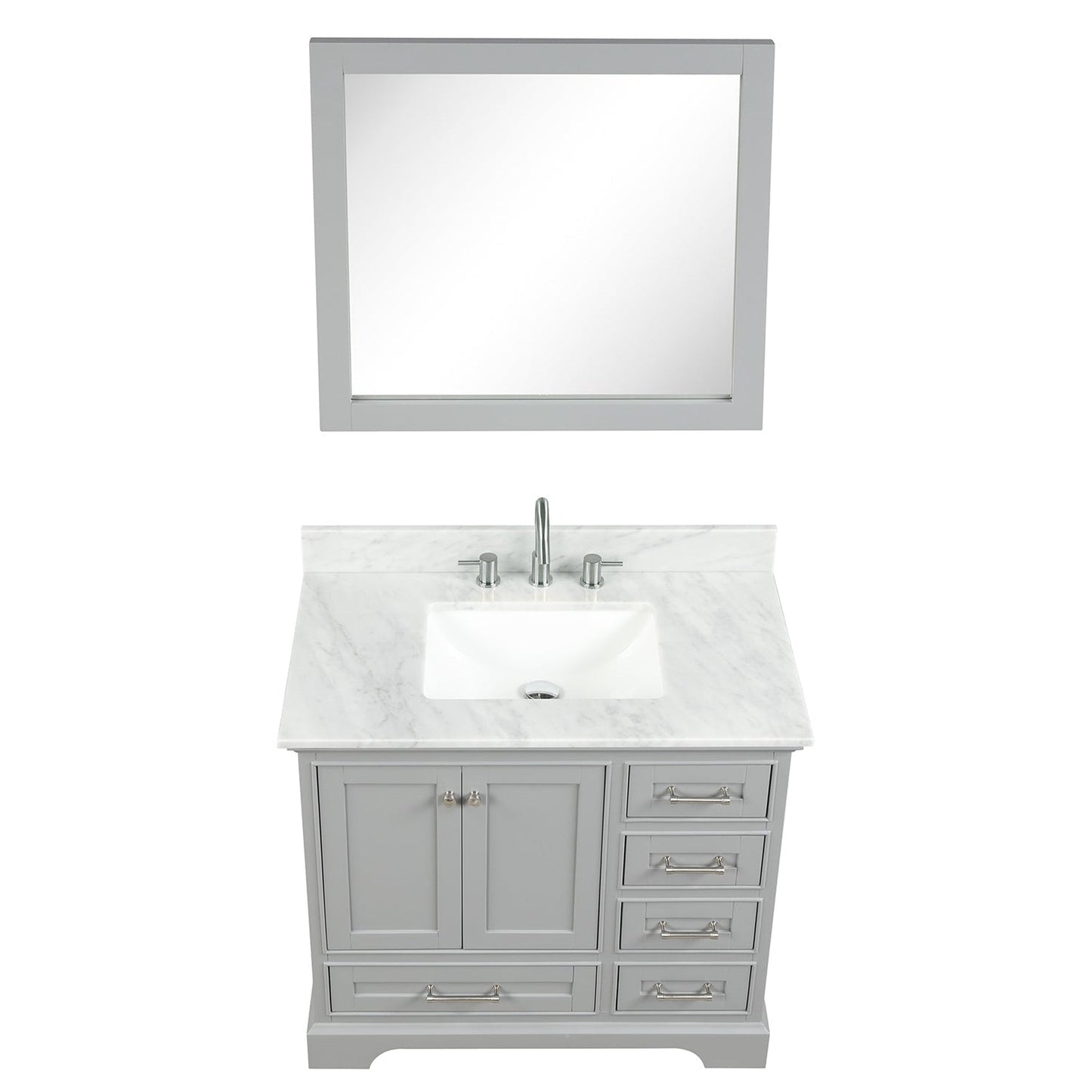 Blossom Copenhagen 36" 2-Door 5-Drawer Metal Gray Freestanding Solid Wood Single Vanity Base