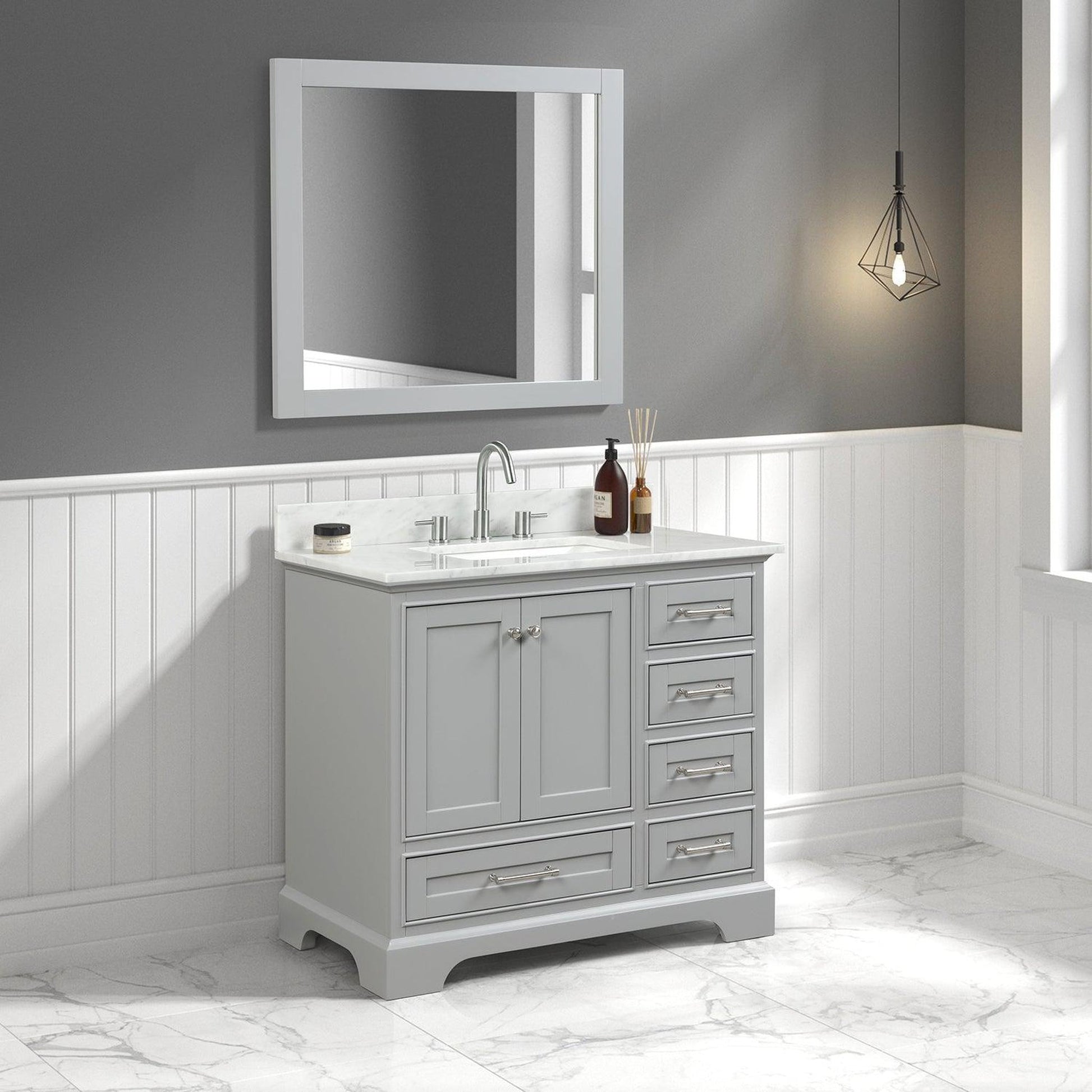 Blossom Copenhagen 36" 2-Door 5-Drawer Metal Gray Freestanding Solid Wood Single Vanity Base