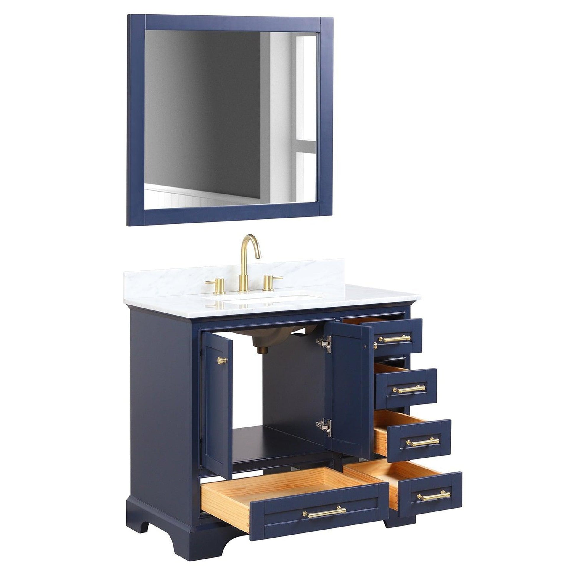 Blossom Copenhagen 36" 2-Door 5-Drawer Navy Blue Freestanding Solid Wood Single Vanity Base