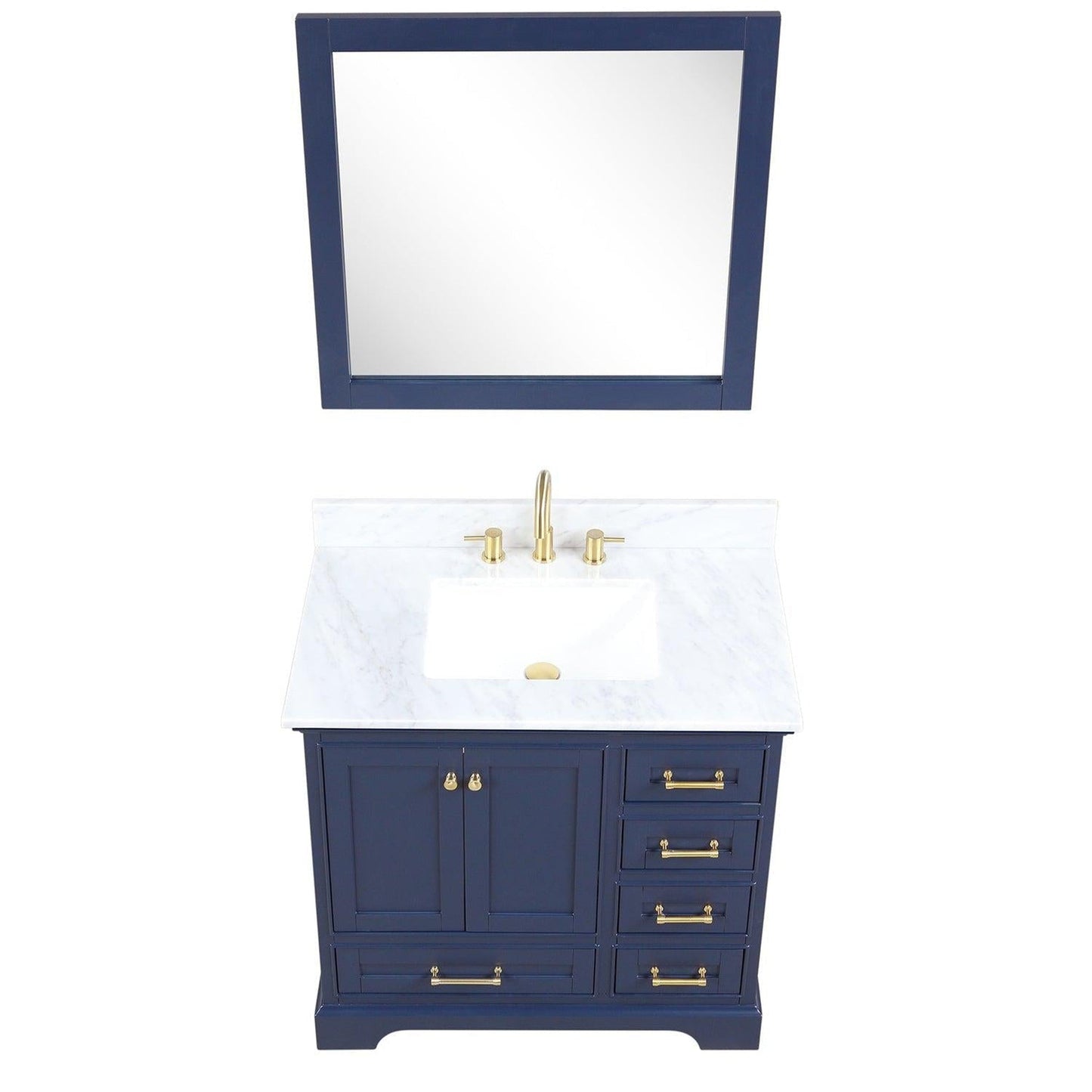 Blossom Copenhagen 36" 2-Door 5-Drawer Navy Blue Freestanding Solid Wood Single Vanity Base