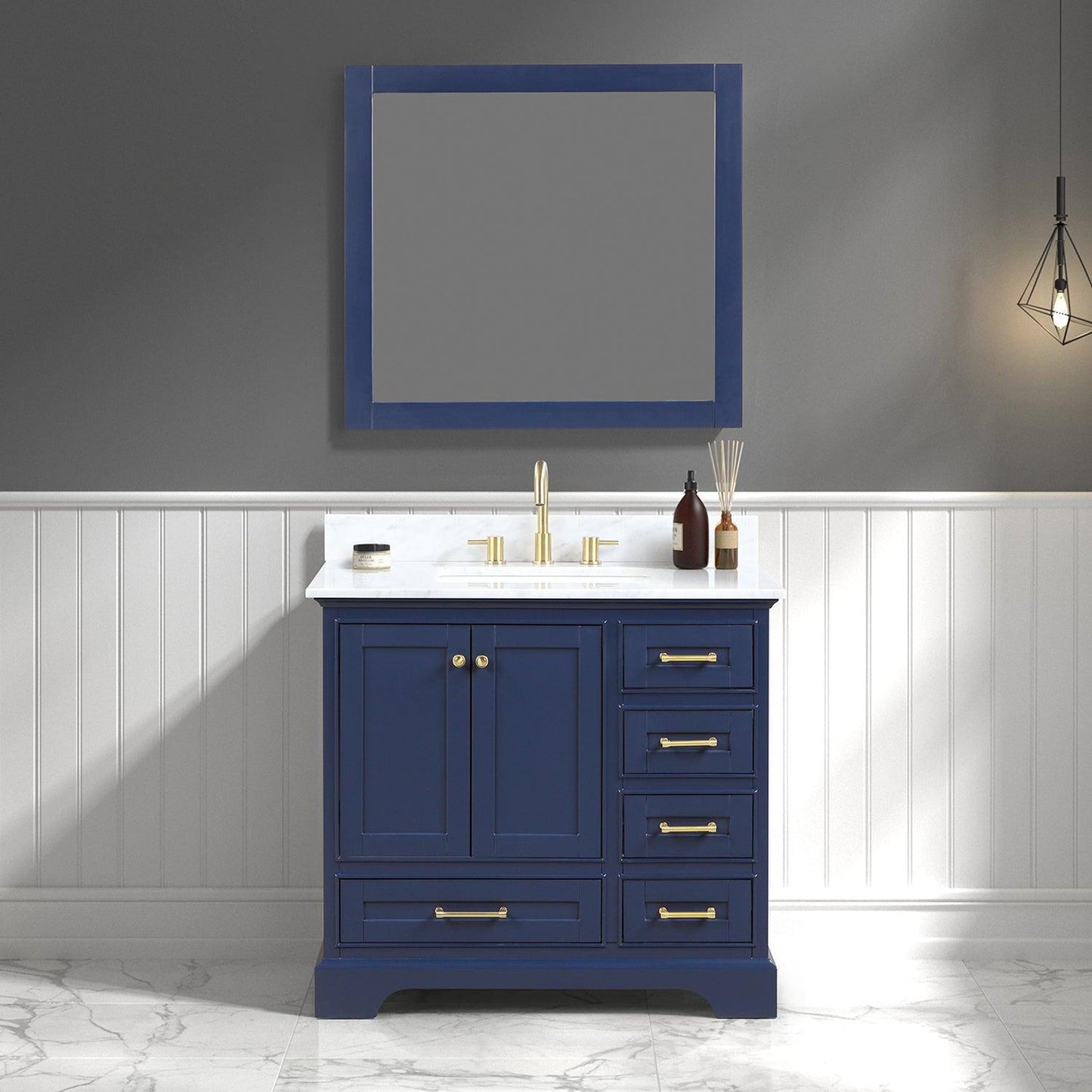 Blossom Copenhagen 36" 2-Door 5-Drawer Navy Blue Freestanding Solid Wood Single Vanity Base