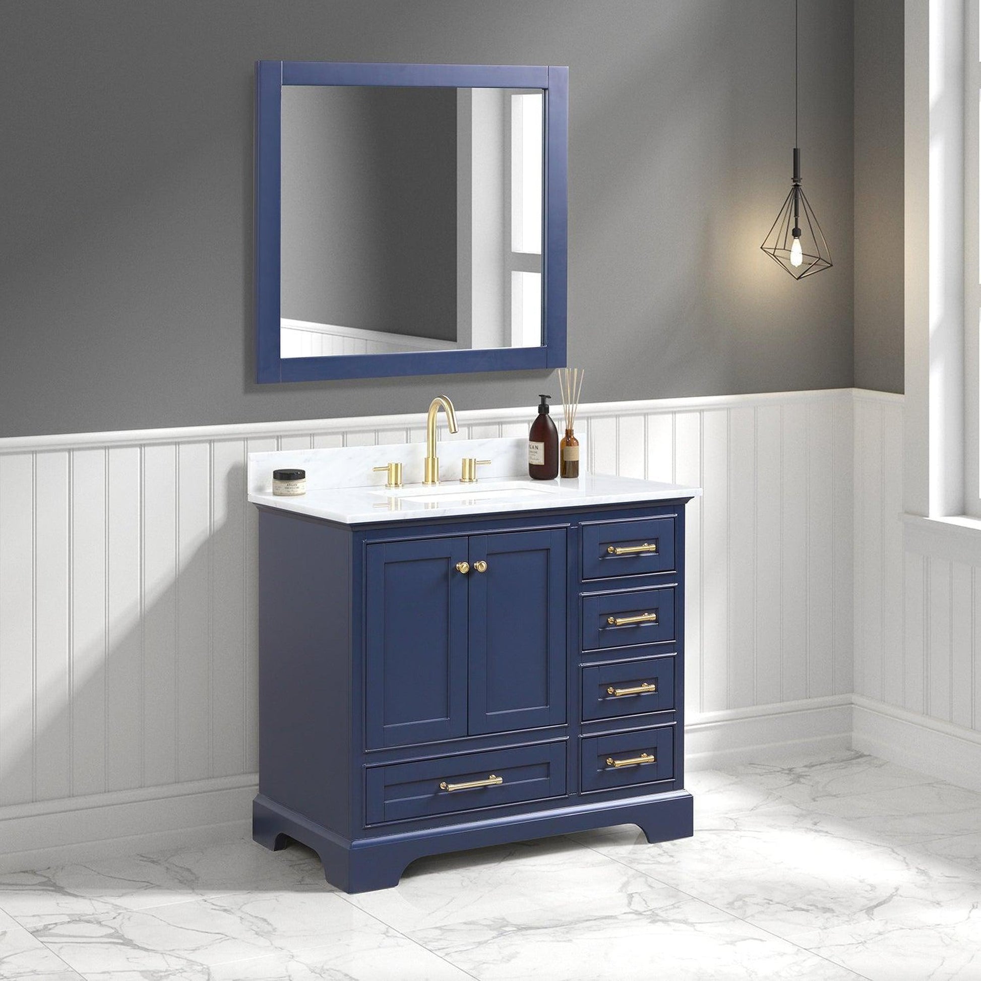 Blossom Copenhagen 36" 2-Door 5-Drawer Navy Blue Freestanding Solid Wood Single Vanity Base