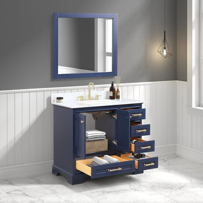 Blossom Copenhagen 36" 2-Door 5-Drawer Navy Blue Freestanding Solid Wood Single Vanity Base