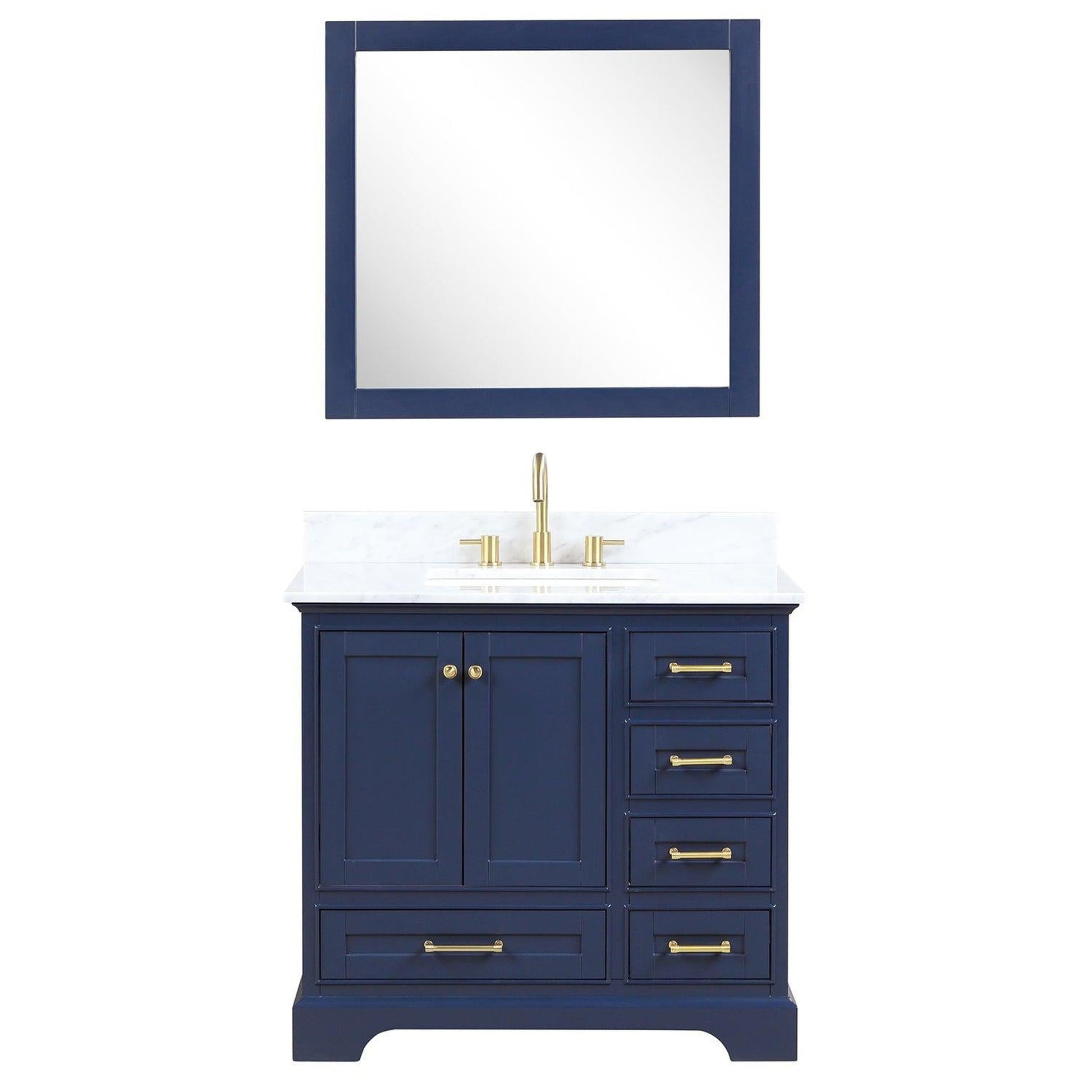 Blossom Copenhagen 36" 2-Door 5-Drawer Navy Blue Freestanding Solid Wood Single Vanity Base