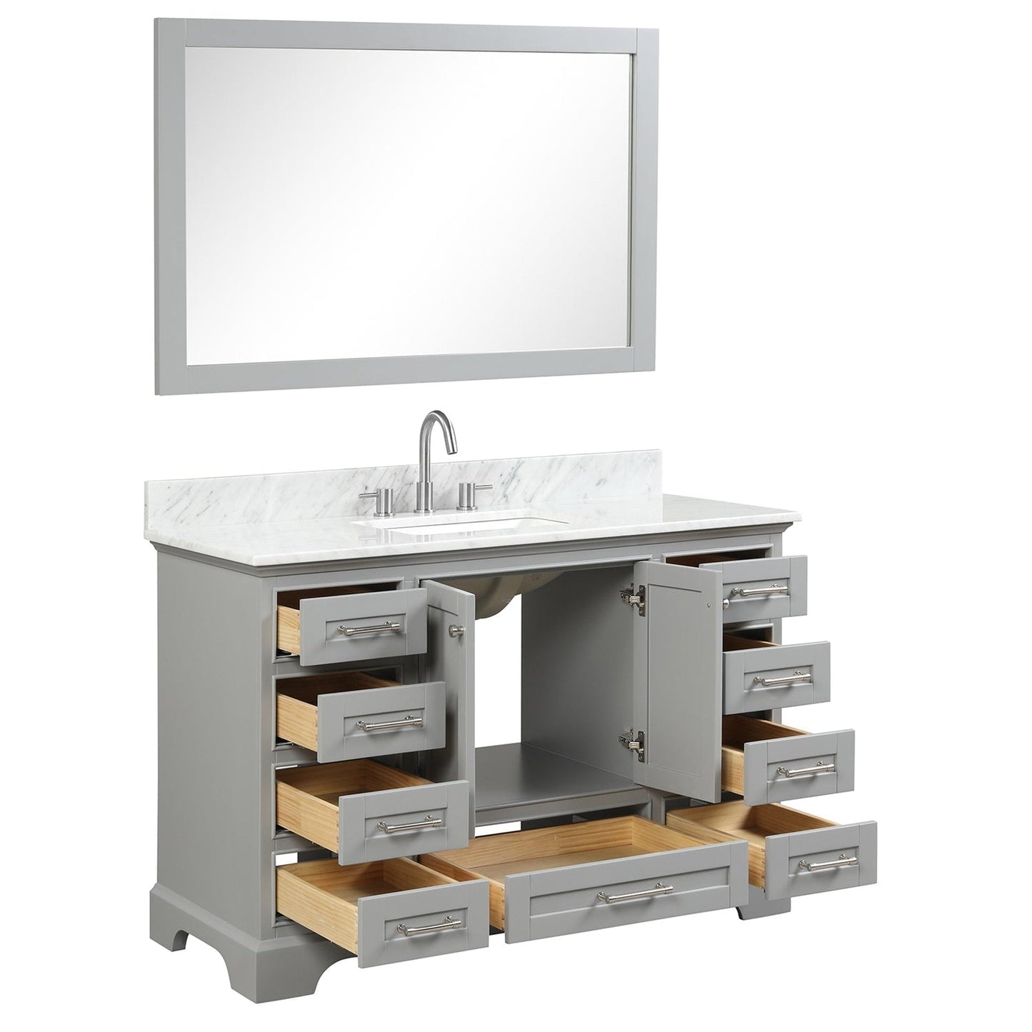 Blossom Copenhagen 48" 2-Door 9-Drawer Metal Gray Freestanding Solid Wood Double Vanity Base