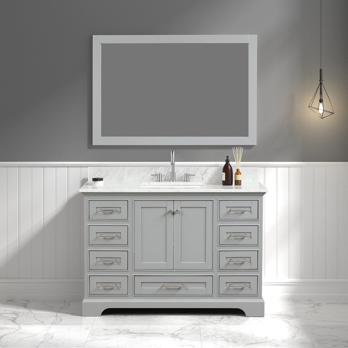 Blossom Copenhagen 48" 2-Door 9-Drawer Metal Gray Freestanding Solid Wood Double Vanity Base