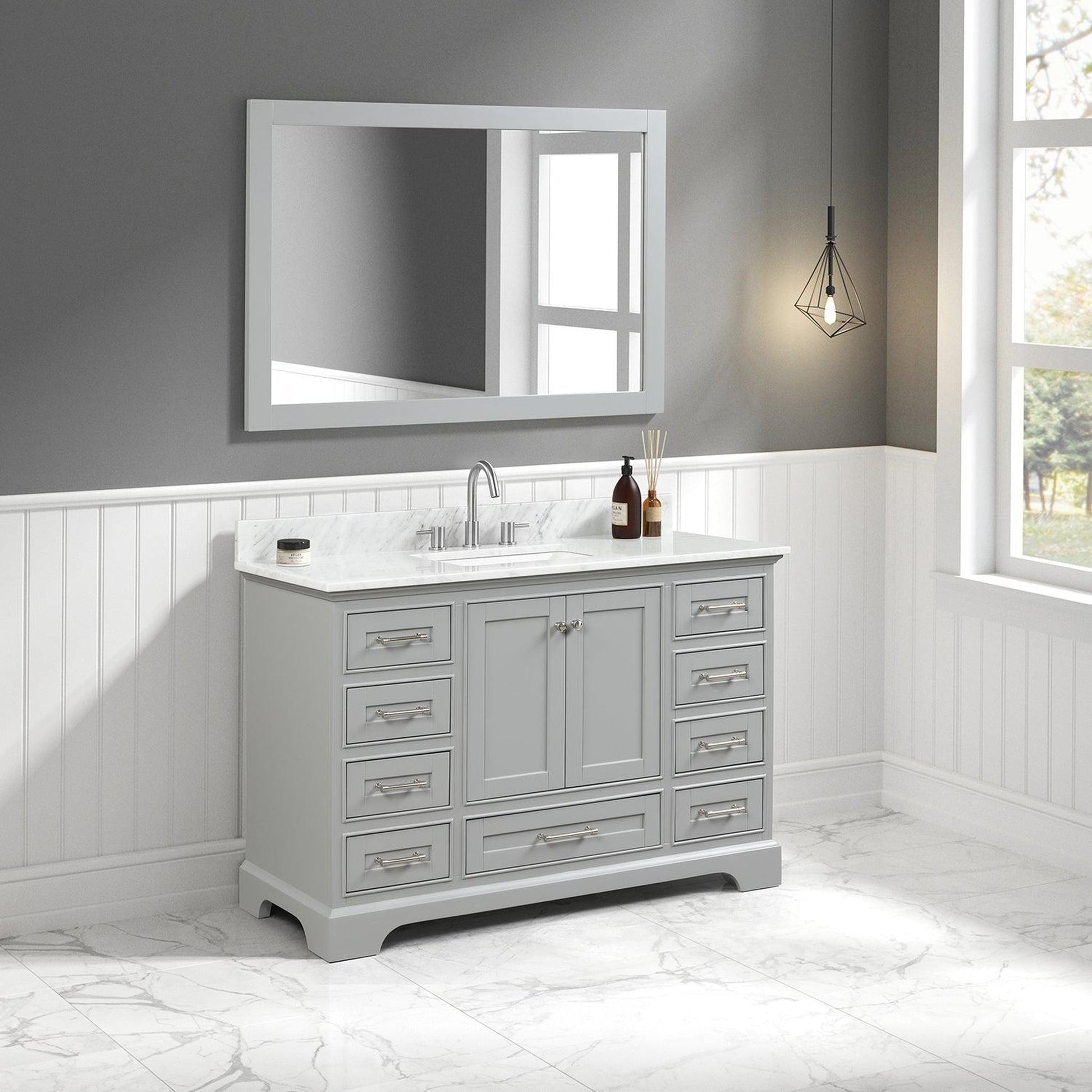 Blossom Copenhagen 48" 2-Door 9-Drawer Metal Gray Freestanding Solid Wood Double Vanity Base