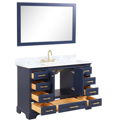 Blossom Copenhagen 48" 2-Door 9-Drawer Navy Blue Freestanding Solid Wood Double Vanity Base