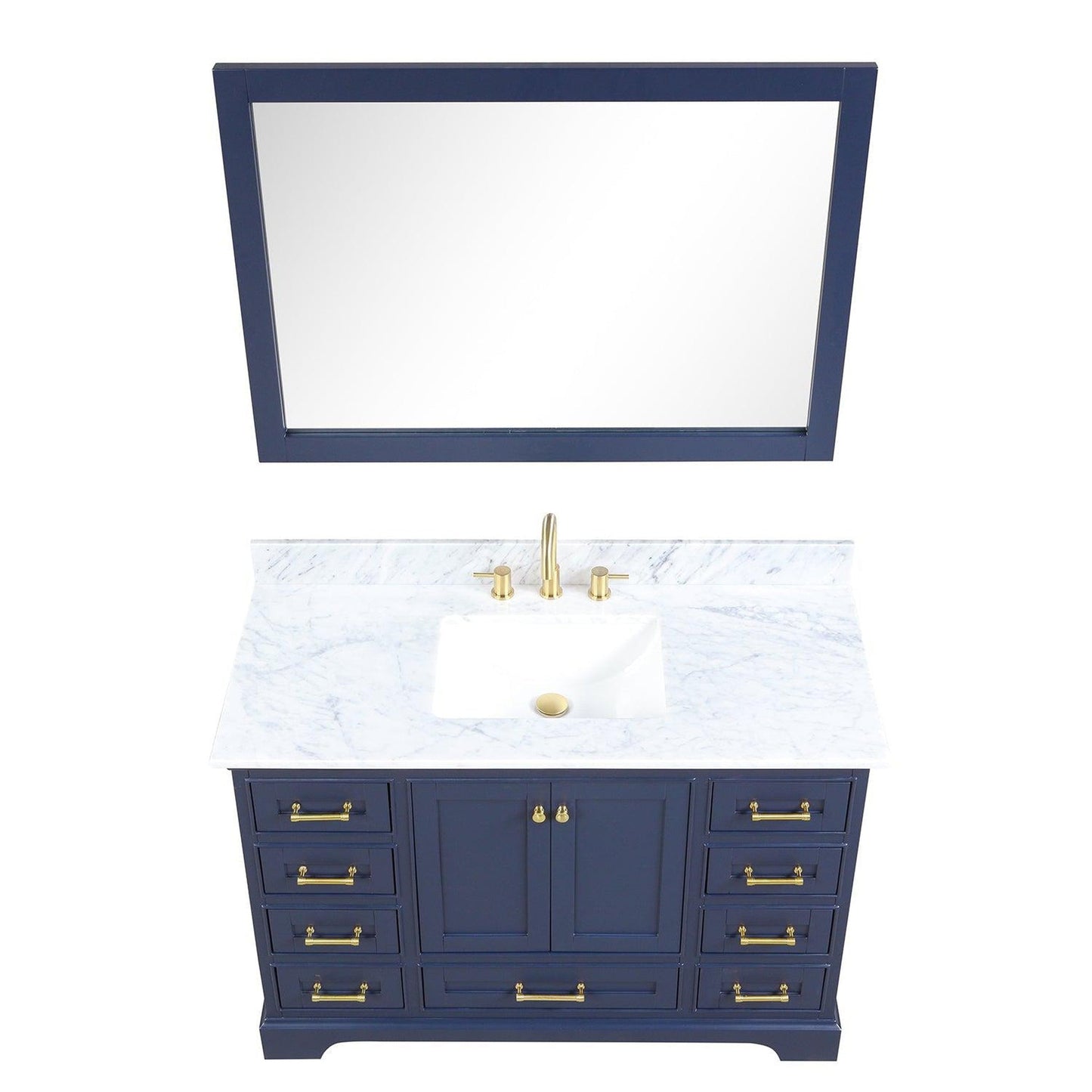 Blossom Copenhagen 48" 2-Door 9-Drawer Navy Blue Freestanding Solid Wood Double Vanity Base