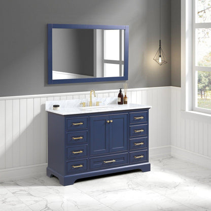 Blossom Copenhagen 48" 2-Door 9-Drawer Navy Blue Freestanding Solid Wood Double Vanity Base