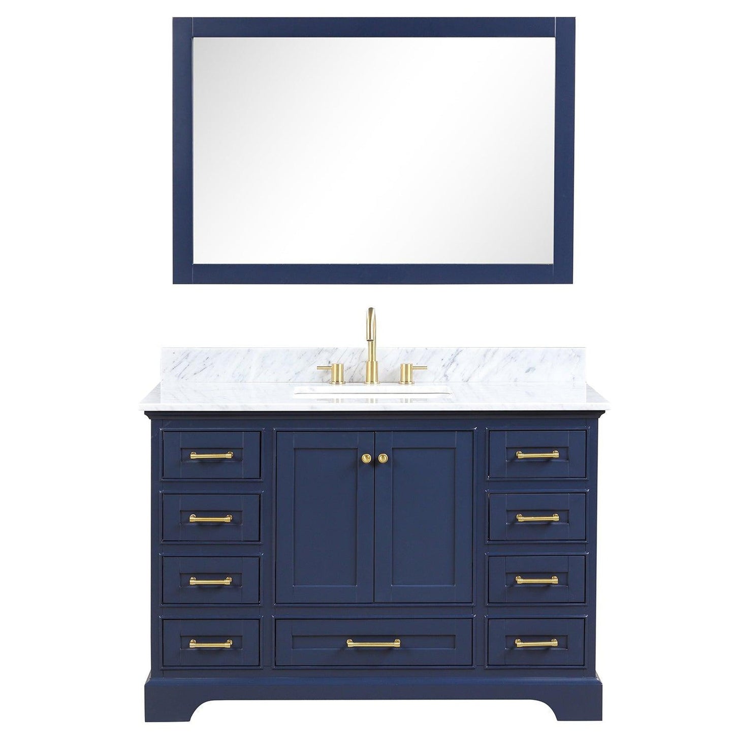 Blossom Copenhagen 48" 2-Door 9-Drawer Navy Blue Freestanding Solid Wood Double Vanity Base