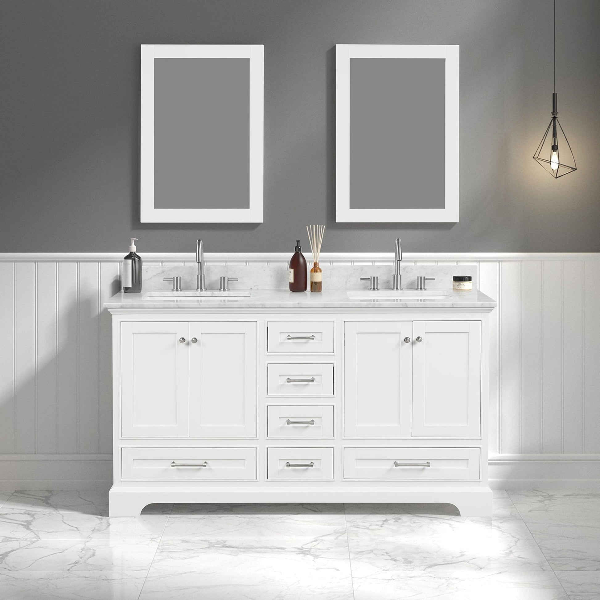 Blossom Copenhagen 60" 4-Door 6-Drawer Matte White Freestanding Solid Wood Double Vanity Base