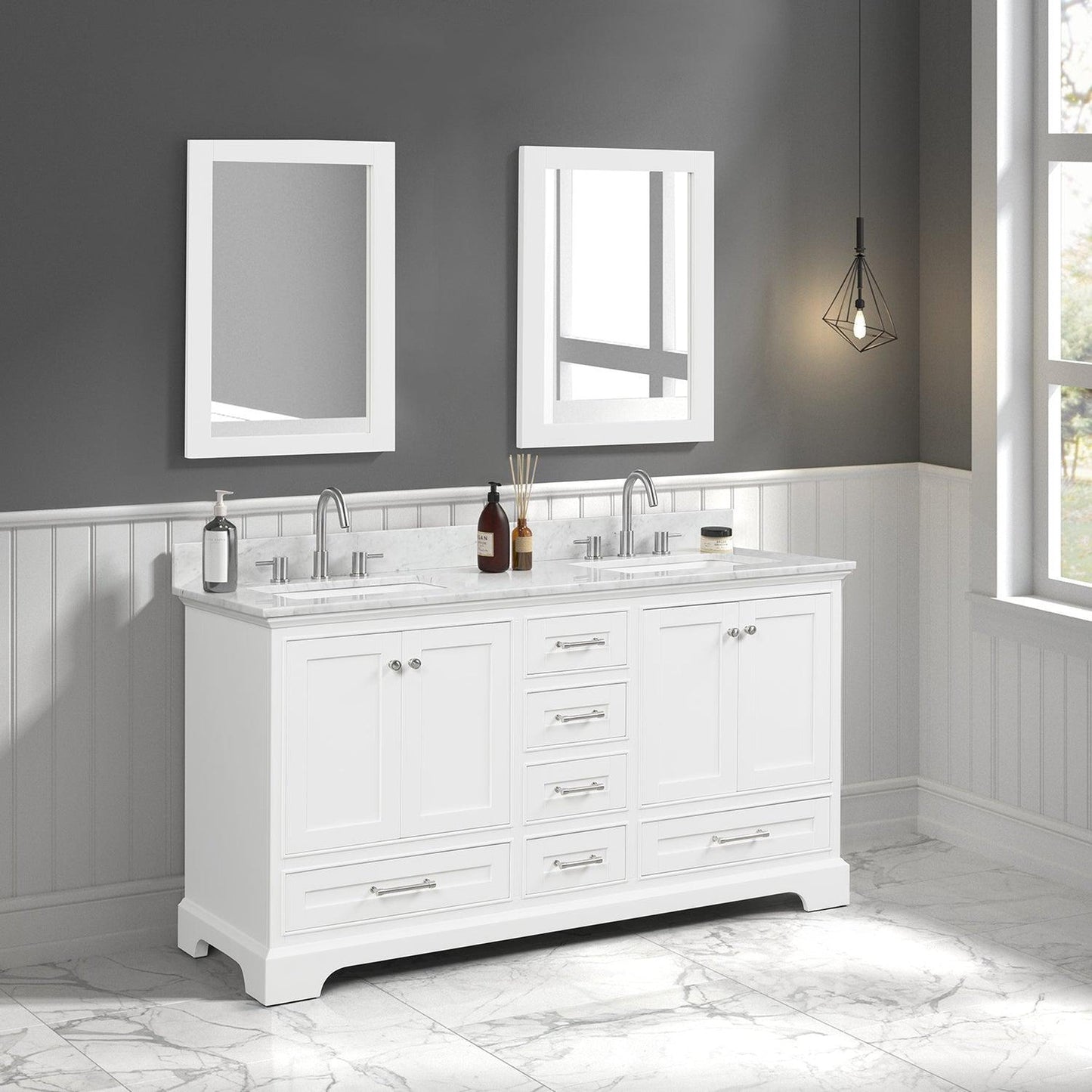 Blossom Copenhagen 60" 4-Door 6-Drawer Matte White Freestanding Solid Wood Double Vanity Base