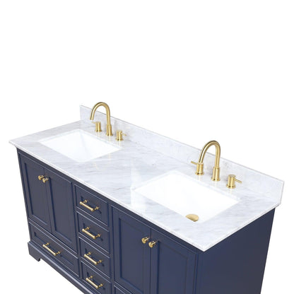 Blossom Copenhagen 60" 4-Door 6-Drawer Navy Blue Freestanding Solid Wood Double Vanity Base