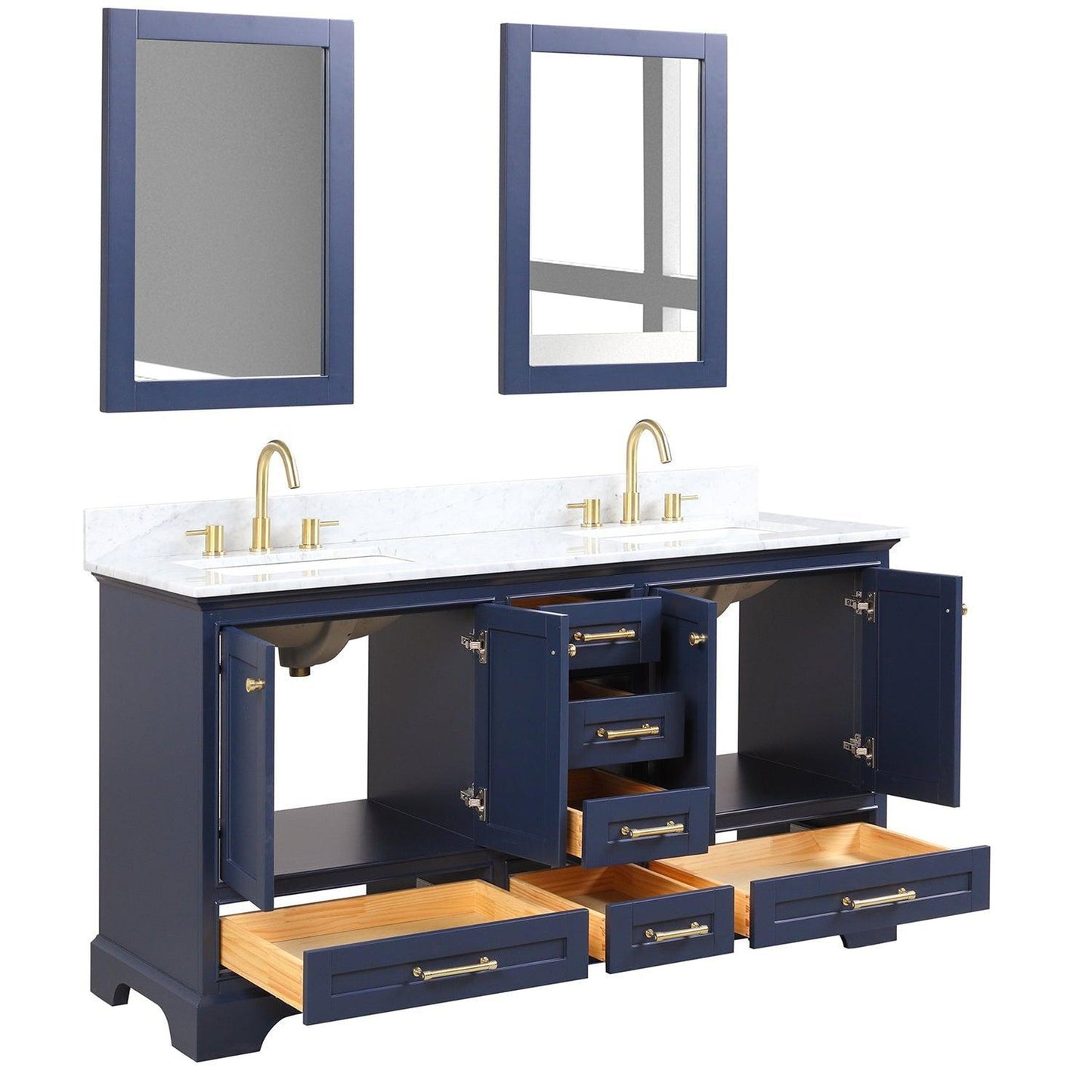 Blossom Copenhagen 60" 4-Door 6-Drawer Navy Blue Freestanding Solid Wood Double Vanity Base