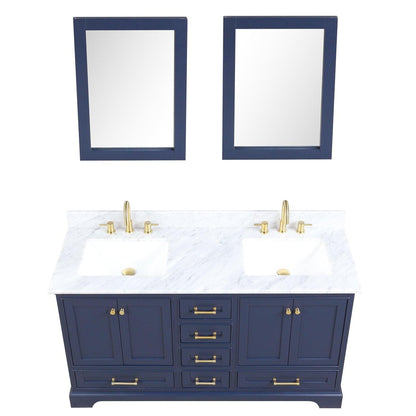 Blossom Copenhagen 60" 4-Door 6-Drawer Navy Blue Freestanding Solid Wood Double Vanity Base