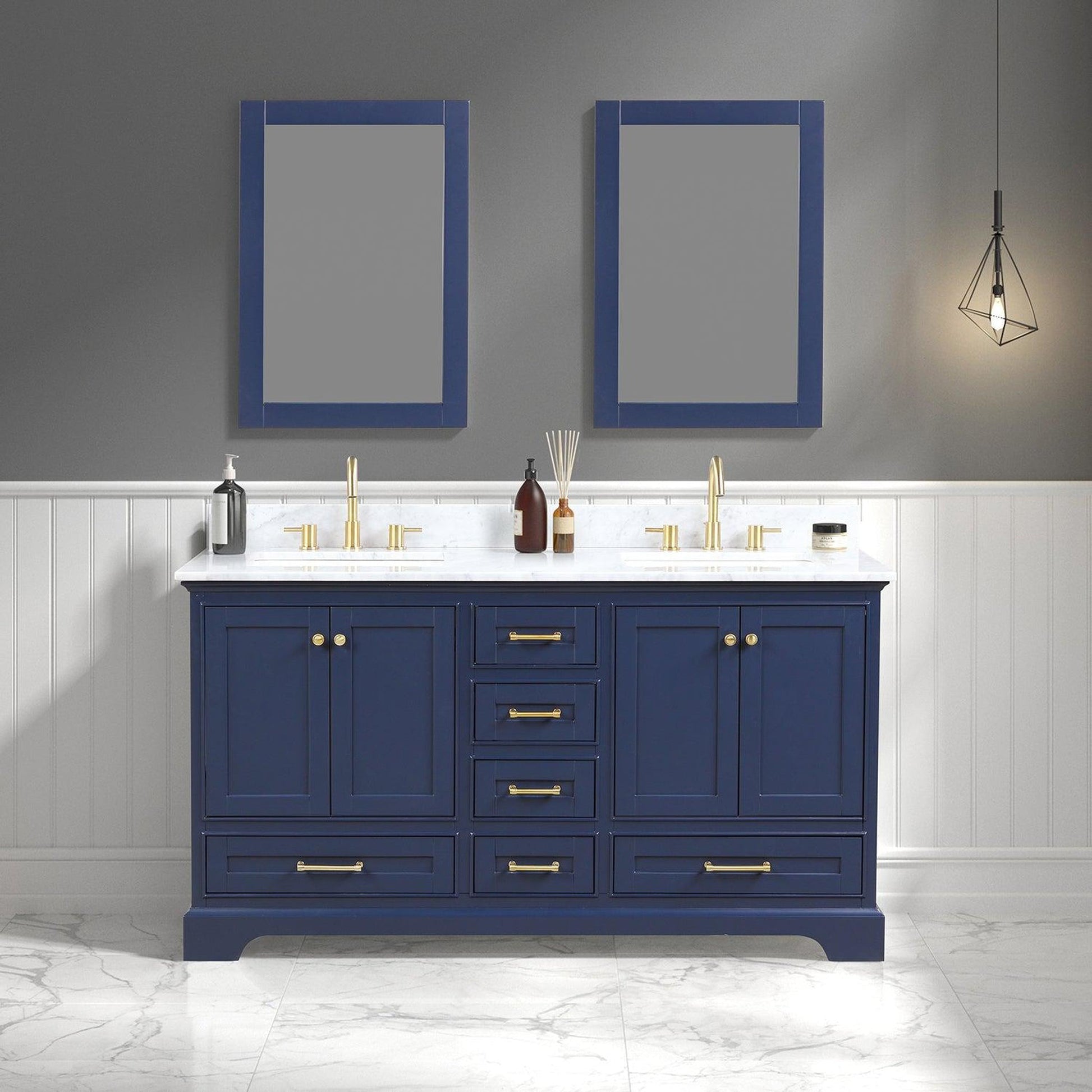 Blossom Copenhagen 60" 4-Door 6-Drawer Navy Blue Freestanding Solid Wood Double Vanity Base