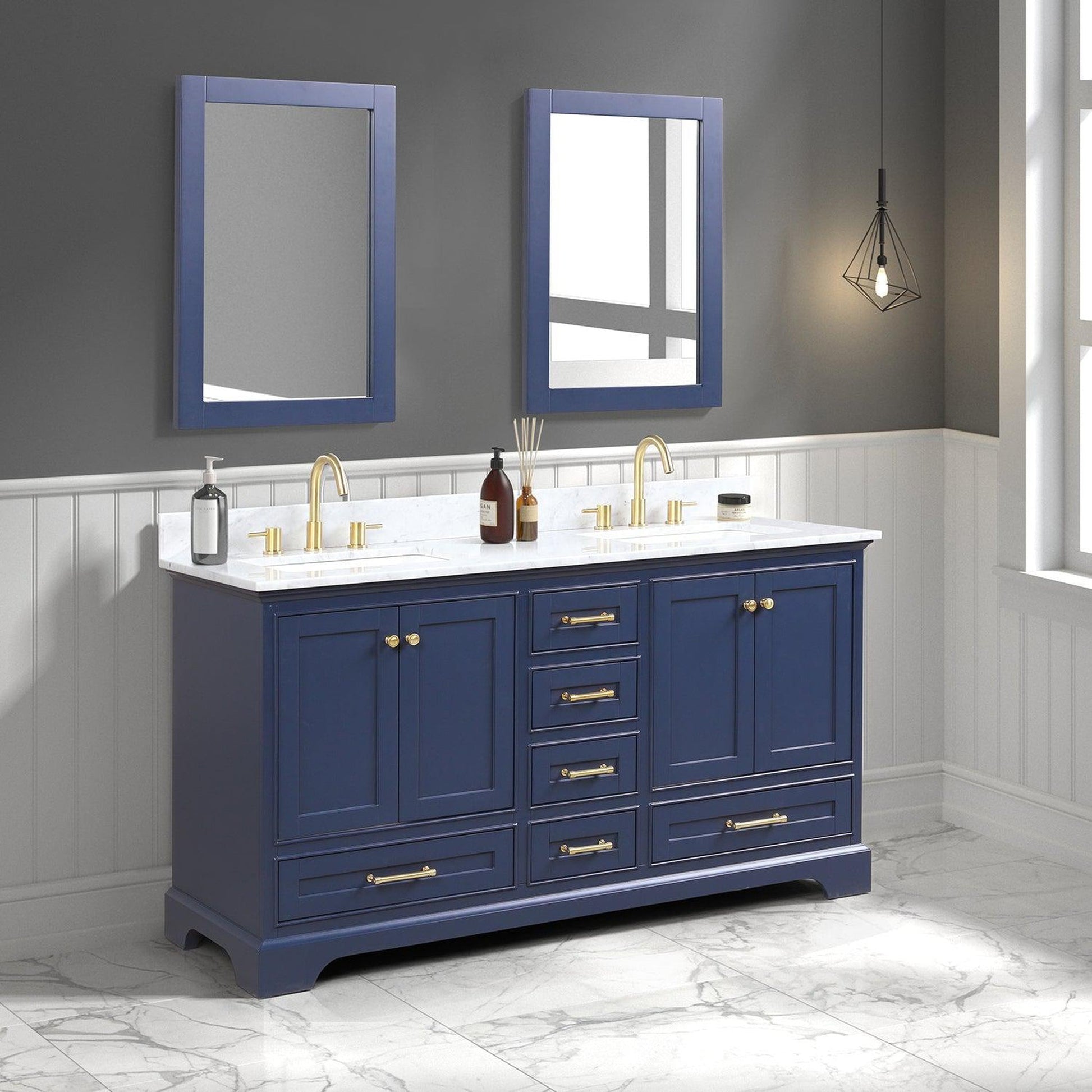 Blossom Copenhagen 60" 4-Door 6-Drawer Navy Blue Freestanding Solid Wood Double Vanity Base