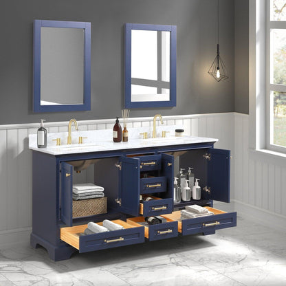 Blossom Copenhagen 60" 4-Door 6-Drawer Navy Blue Freestanding Solid Wood Double Vanity Base