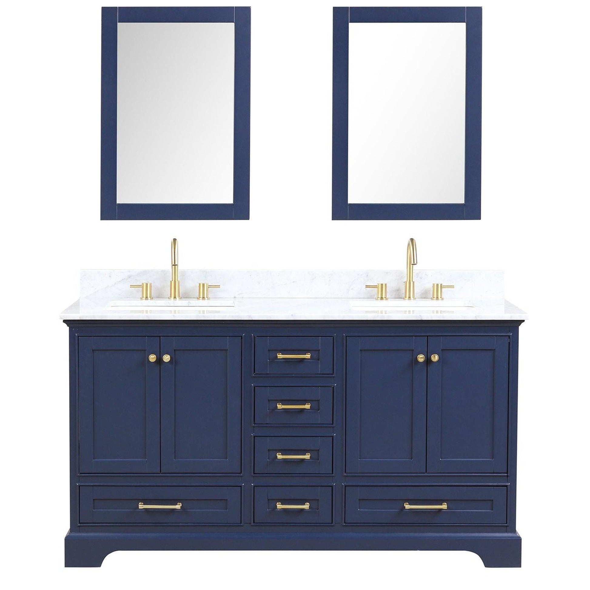 Blossom Copenhagen 60" 4-Door 6-Drawer Navy Blue Freestanding Solid Wood Double Vanity Base