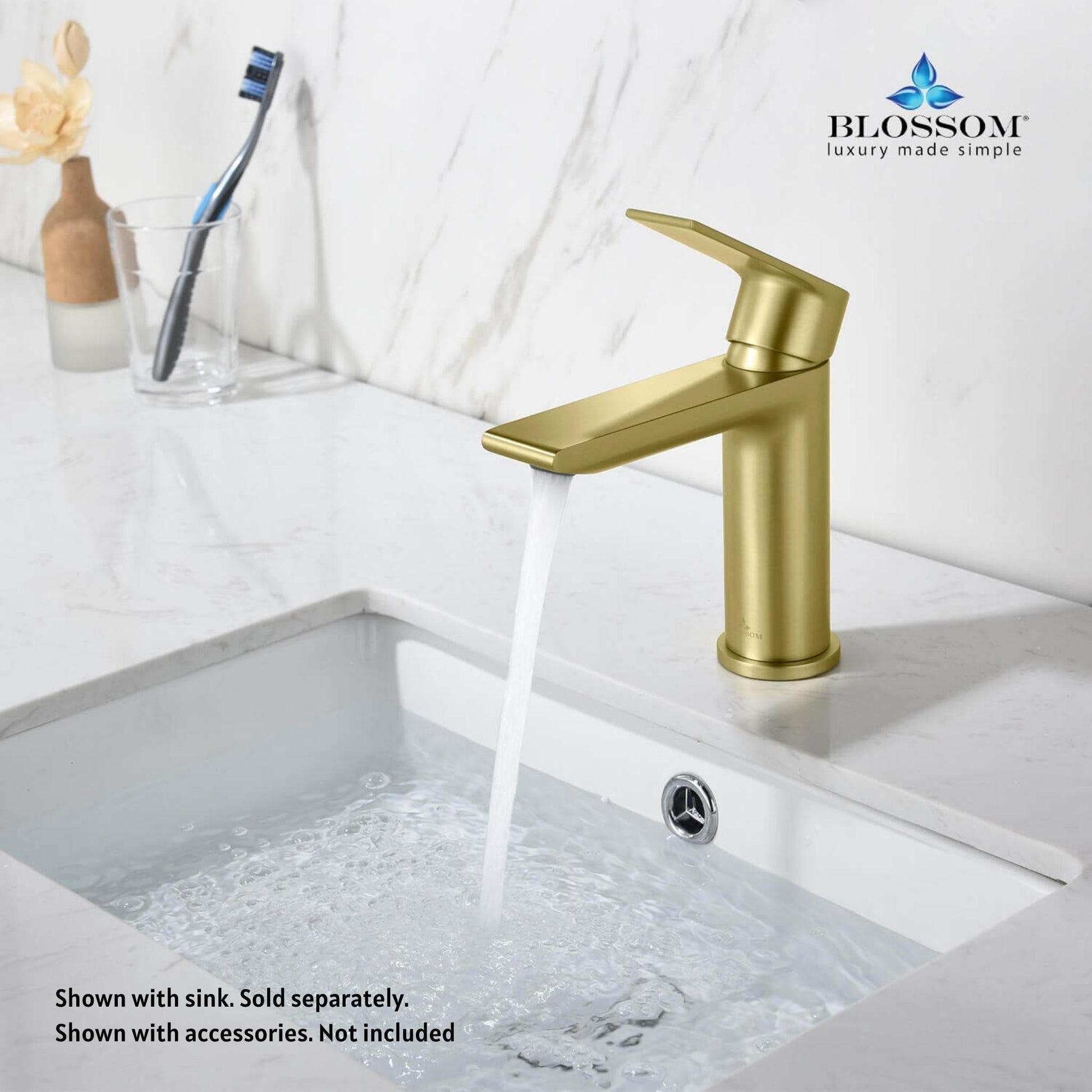 Blossom F01 102 5" x 6" Brushed Gold Lever Handle Bathroom Sink Single Hole Faucet