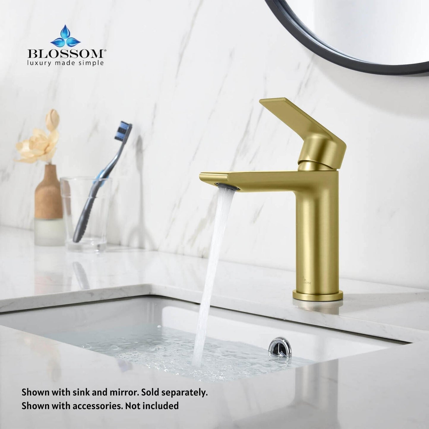 Blossom F01 102 5" x 6" Brushed Gold Lever Handle Bathroom Sink Single Hole Faucet