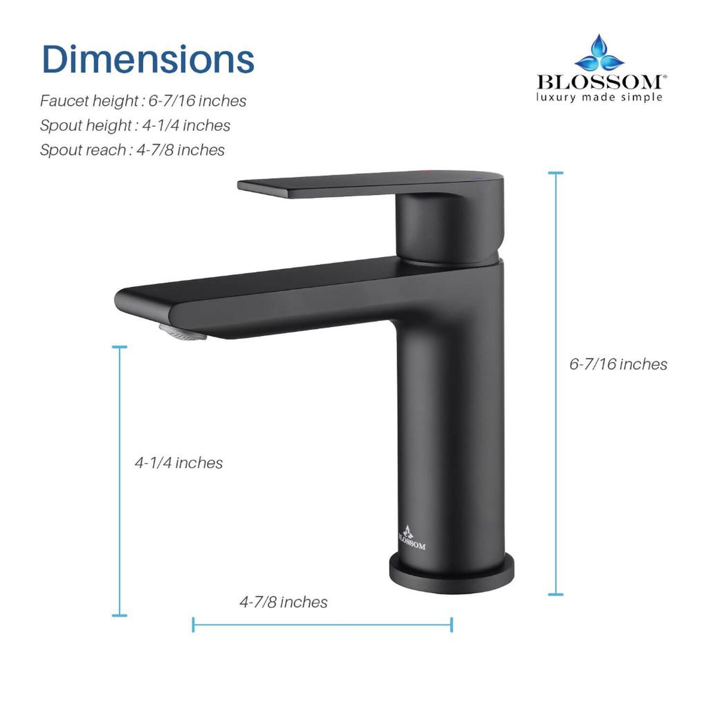 Blossom F01 102 5" x 6" Matte Black Lever Handle Bathroom Sink Single Hole Faucet