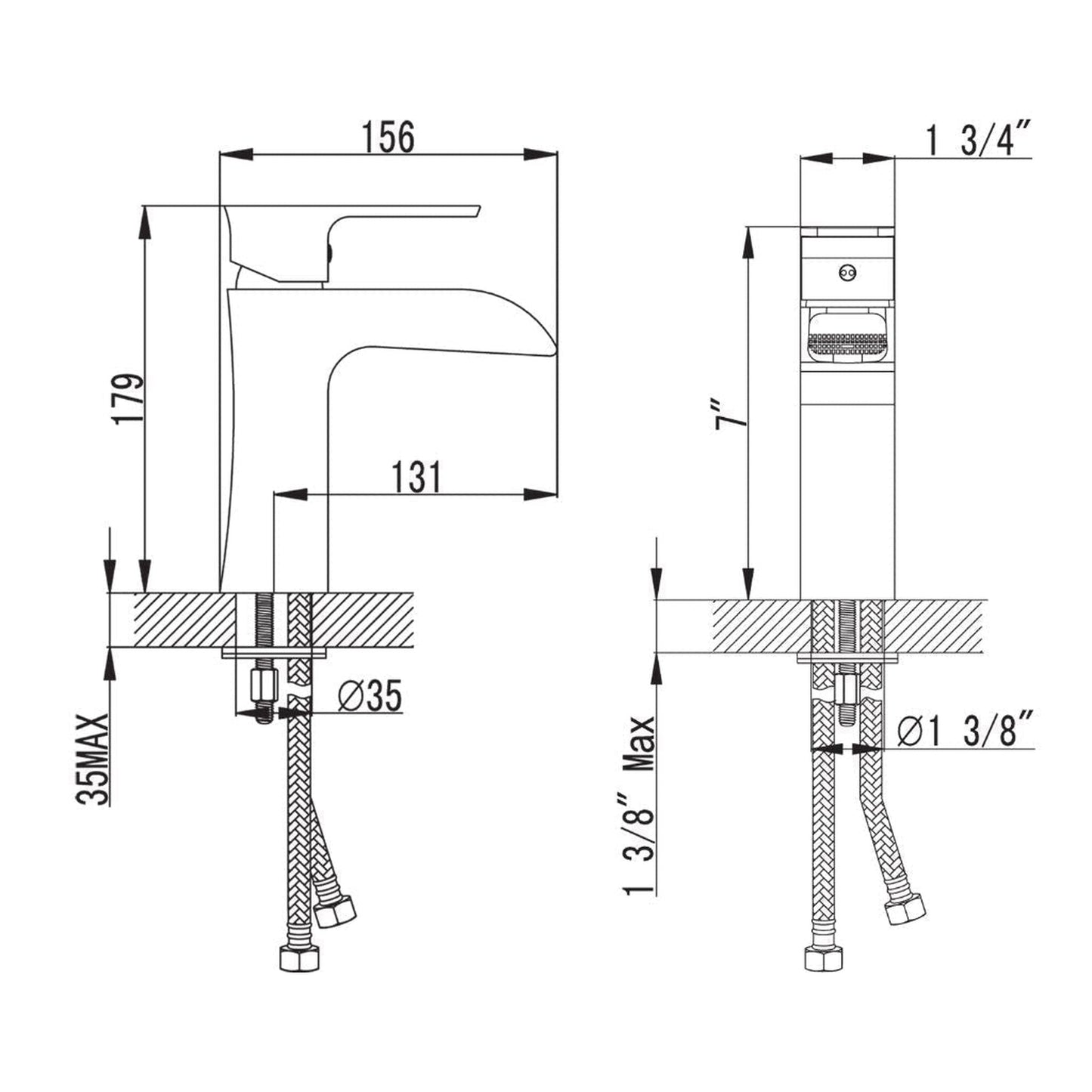 Blossom F01 103 5" x 7" Chrome Lever Handle Bathroom Sink Single Hole Faucet