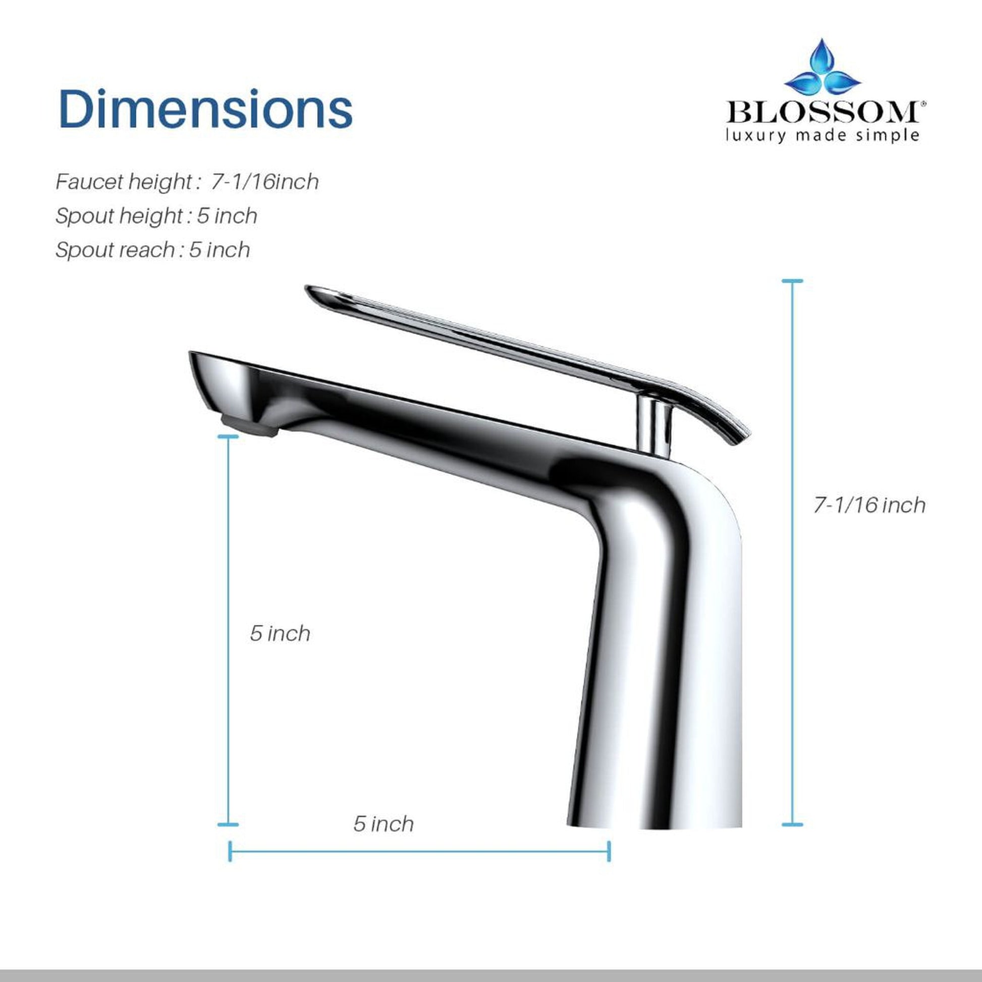 Blossom F01 106 5" x 6" Chrome Lever Handle Bathroom Sink Single Hole Faucet