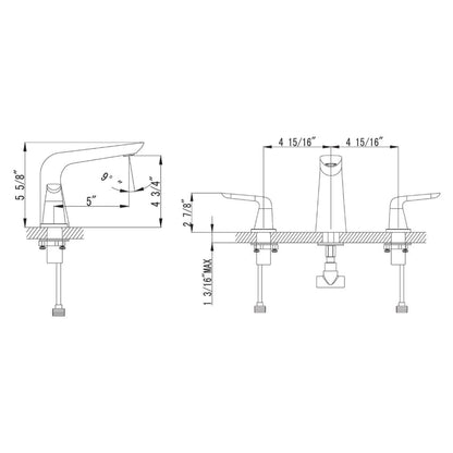 Blossom F01 107 5" x 6" Chrome 8" Widespread Lever Handle Bathroom Sink Faucet