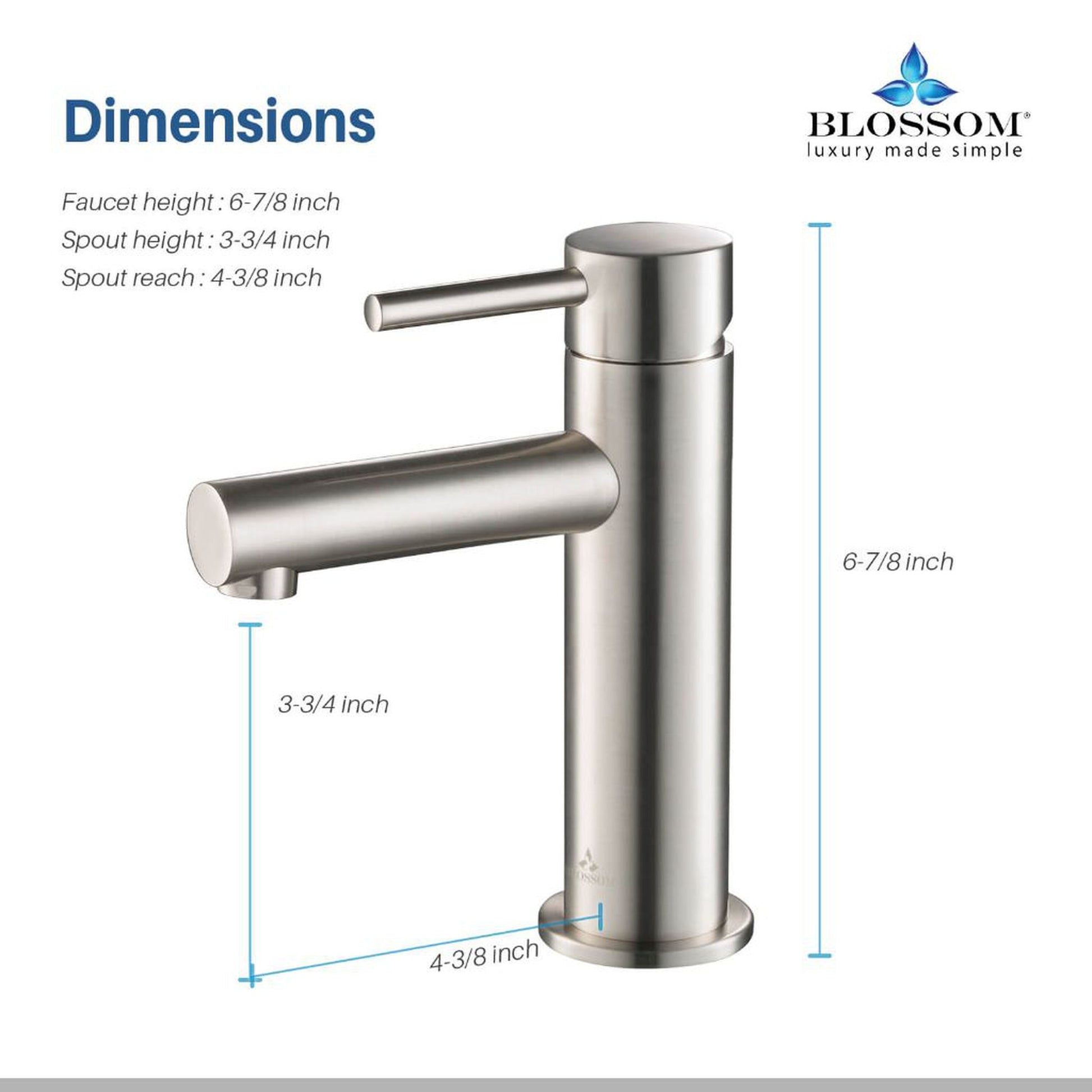Blossom F01 116 4" x 7" Brushed Nickel Lever Handle Bathroom Sink Single Hole Faucet