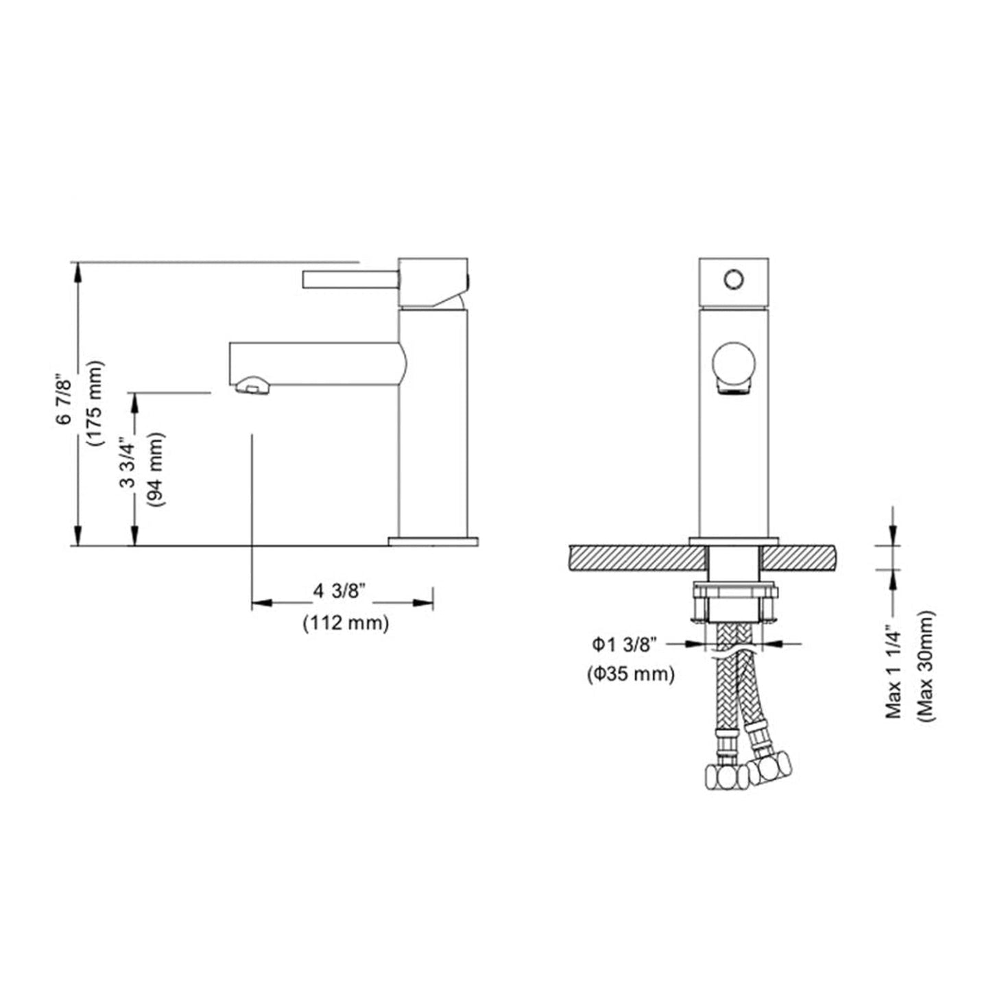 Blossom F01 116 4" x 7" Brushed Nickel Lever Handle Bathroom Sink Single Hole Faucet