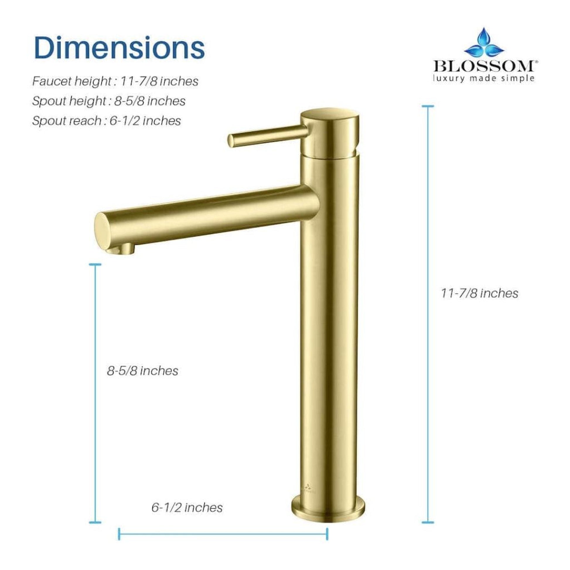 Blossom F01 117 7" x 12" Brushed Gold Lever Handle Bathroom Sink Single Hole Faucet