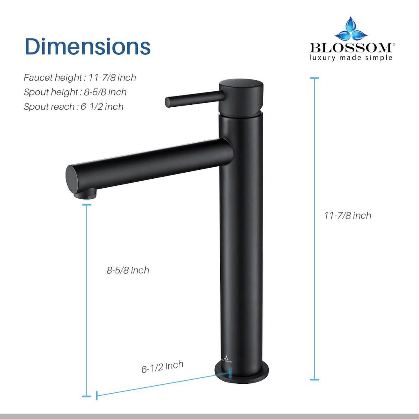 Blossom F01 117 7" x 12" Matte Black Lever Handle Bathroom Sink Single Hole Faucet