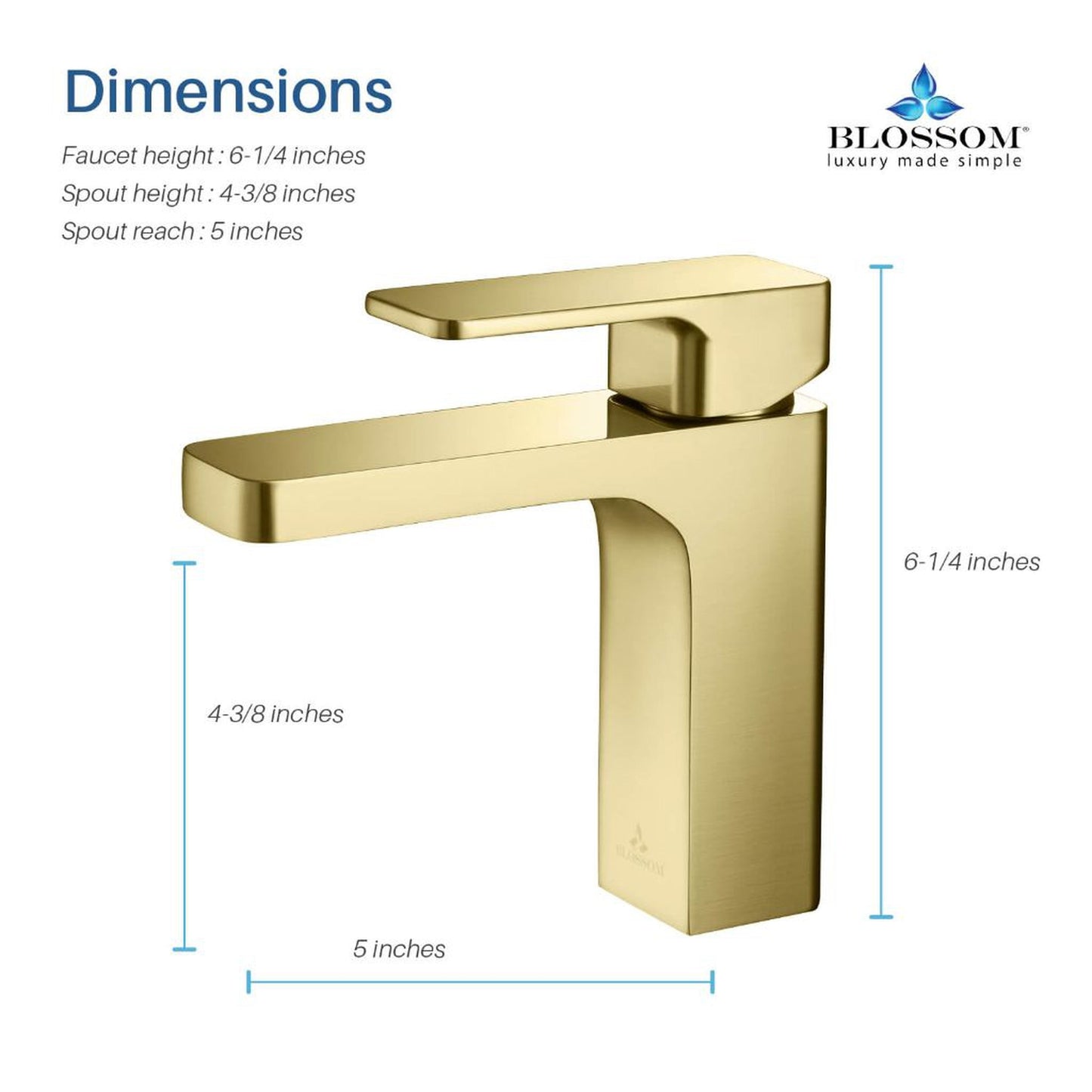 Blossom F01 118 5" x 6" Brushed Gold Lever Handle Bathroom Sink Single Hole Faucet
