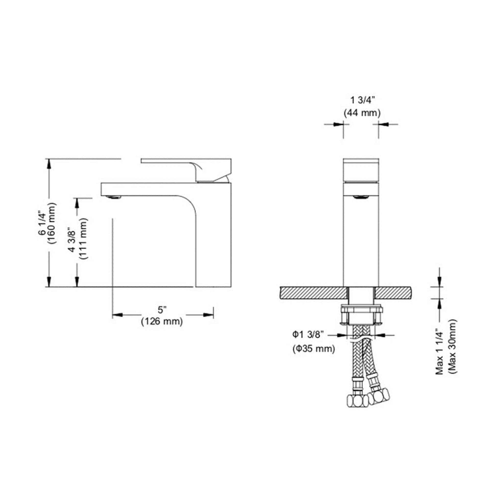 Blossom F01 118 5" x 6" Brushed Nickel Lever Handle Bathroom Sink Single Hole Faucet