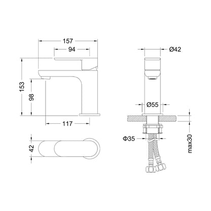 Blossom F01 119 4" x 6" Brushed Nickel Lever Handle Bathroom Sink Single Hole Faucet