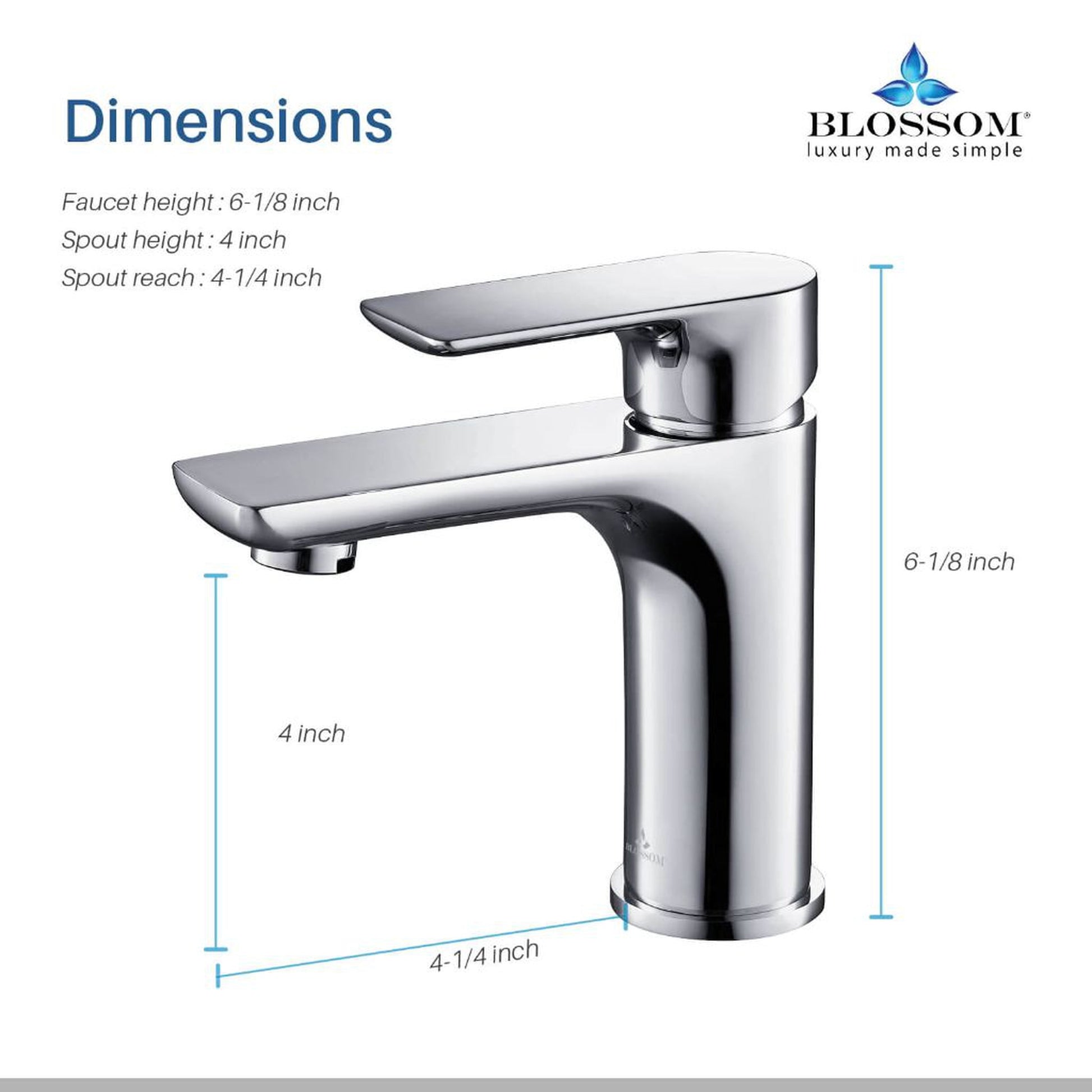 Blossom F01 120 4" x 6" Chrome Lever Handle Bathroom Sink Single Hole Faucet