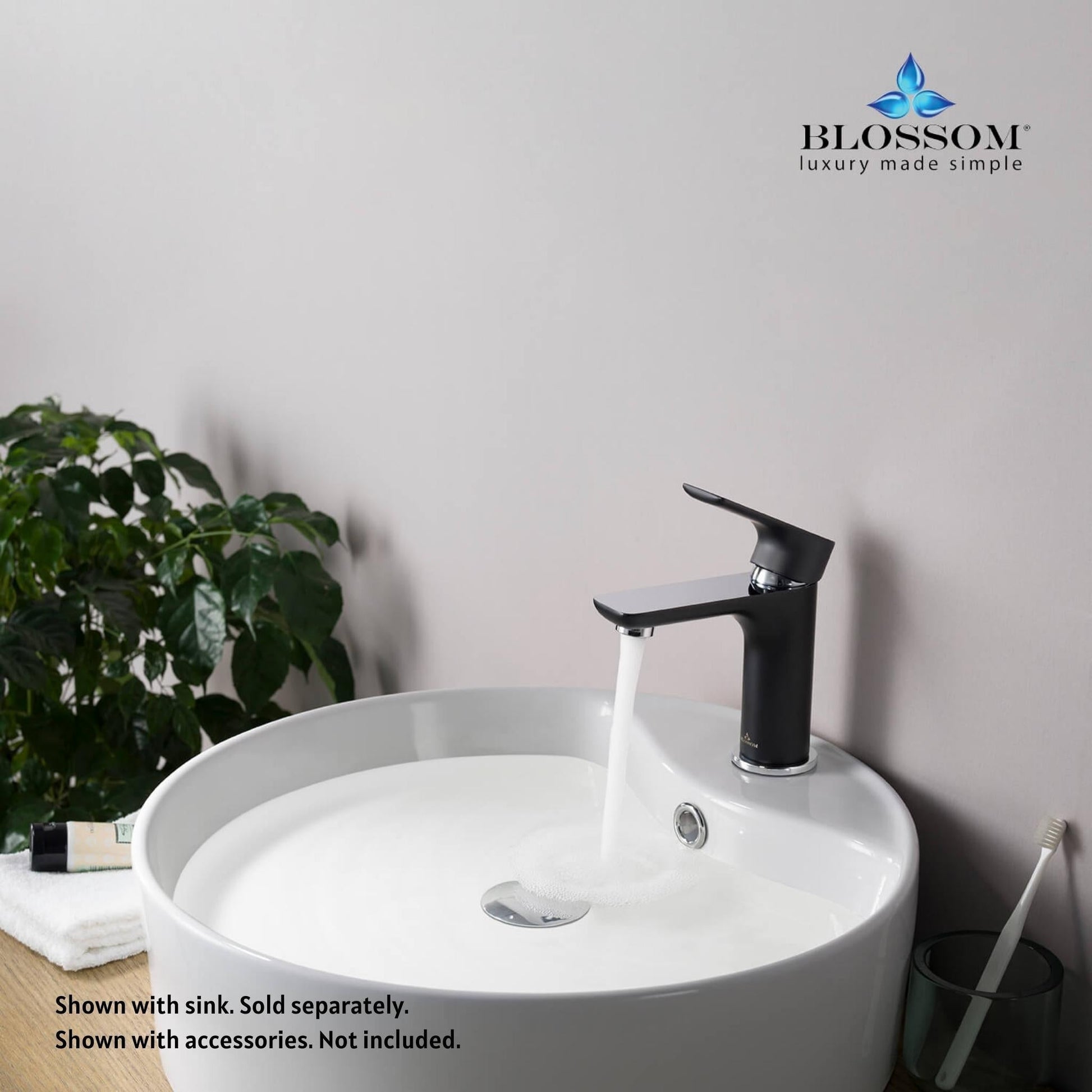 Blossom F01 120 4" x 6" Chrome / Matte Black Lever Handle Bathroom Sink Single Hole Faucet