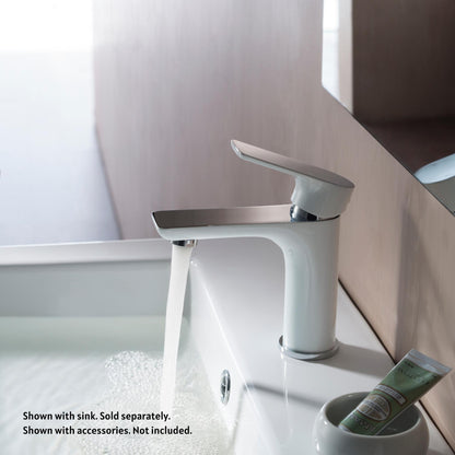 Blossom F01 120 4" x 6" Chrome / White Lever Handle Bathroom Sink Single Hole Faucet