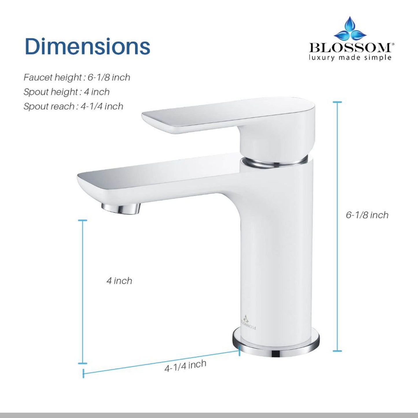 Blossom F01 120 4" x 6" Chrome / White Lever Handle Bathroom Sink Single Hole Faucet