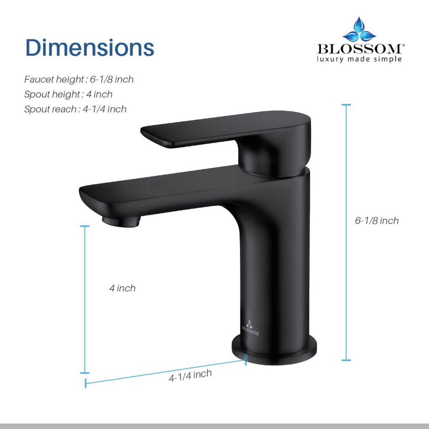 Blossom F01 120 4" x 6" Matte Black Lever Handle Bathroom Sink Single Hole Faucet