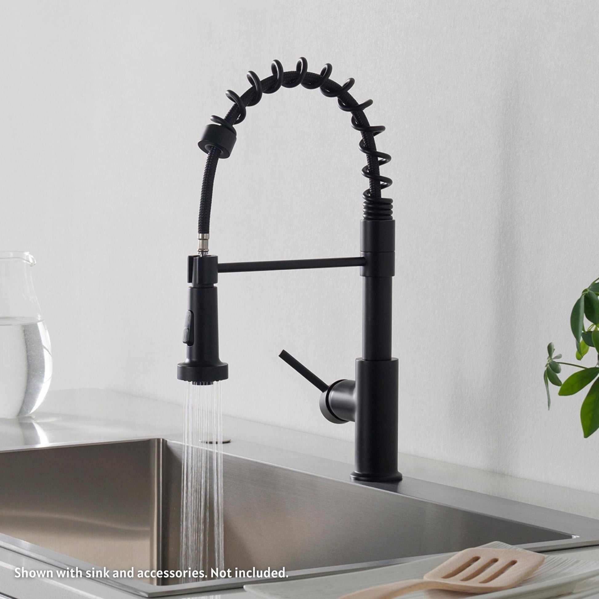 Blossom F01 205 9" x 17" Matte Black Single Lever Handle Pull Down Kitchen Faucet