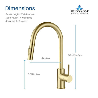 Blossom F01 206 9" x 17" Brushed Gold Single Lever Handle Pull Down Kitchen Faucet