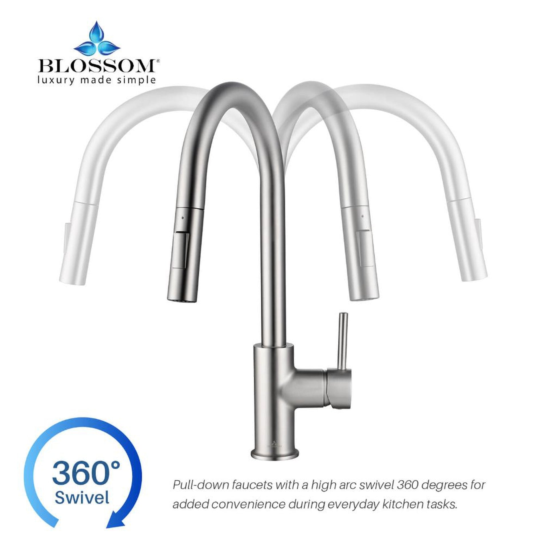 Blossom F01 206 9" x 17" Brushed Nickel Single Lever Handle Pull Down Kitchen Faucet