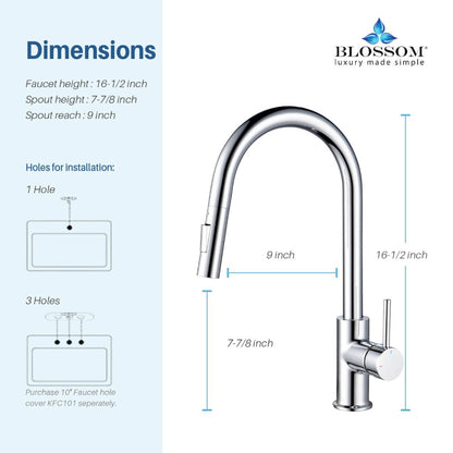 Blossom F01 206 9" x 17" Chrome Single Lever Handle Pull Down Kitchen Faucet