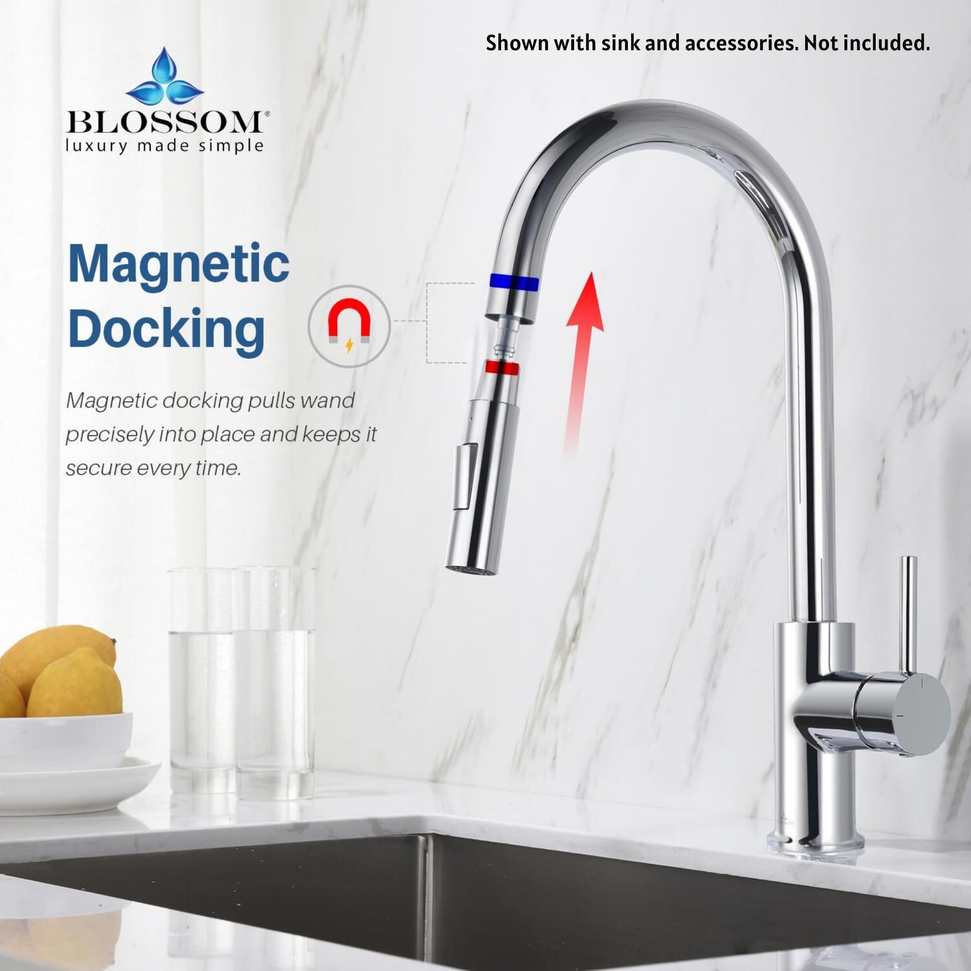 Blossom F01 206 9" x 17" Chrome Single Lever Handle Pull Down Kitchen Faucet