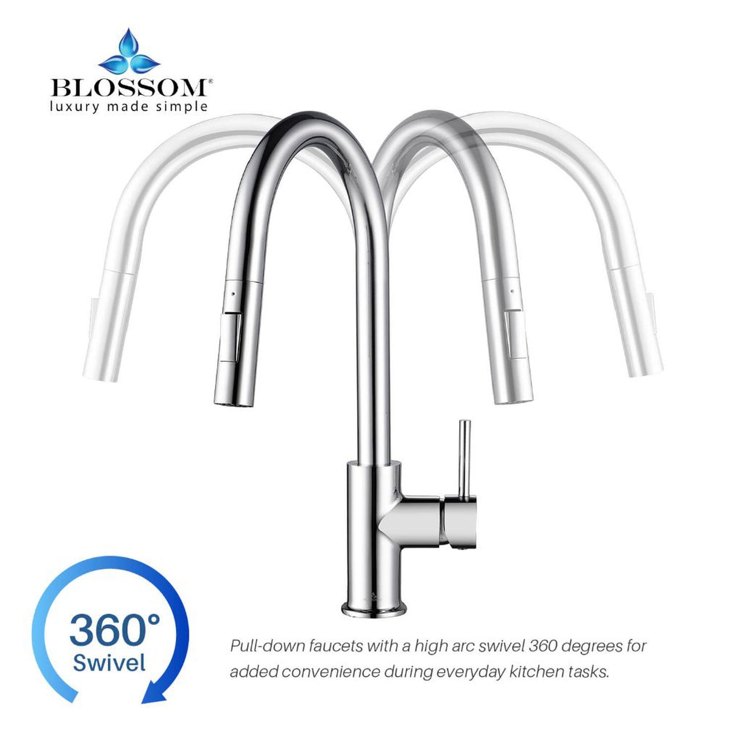 Blossom F01 206 9" x 17" Chrome Single Lever Handle Pull Down Kitchen Faucet