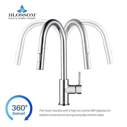 Blossom F01 206 9" x 17" Chrome Single Lever Handle Pull Down Kitchen Faucet