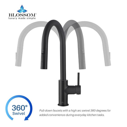 Blossom F01 206 9" x 17" Matte Black Single Lever Handle Pull Down Kitchen Faucet